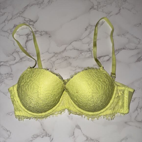 Victoria’s Secret Dream Angels Lined Demi Bra Yellow Lace Size 34C Underwire - Picture 1 of 4